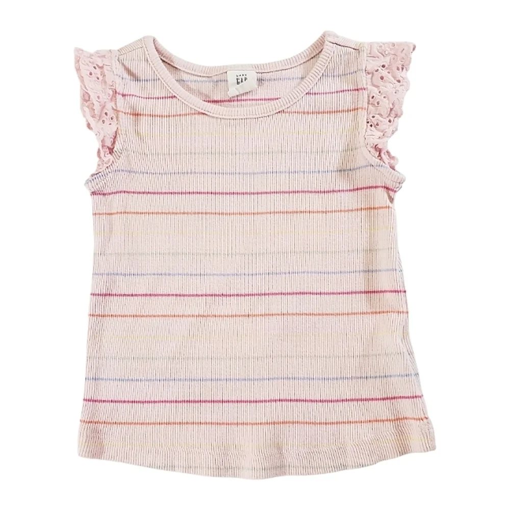K1290 * Baby Gap Girls Eyelet Ruffle Sleeve Tank Top Pink Size 2 Yrs